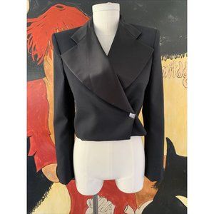 Balenciaga Paris Women's Jacket Cropped Tuxedo Satin Lapel Wool Silk Size 36